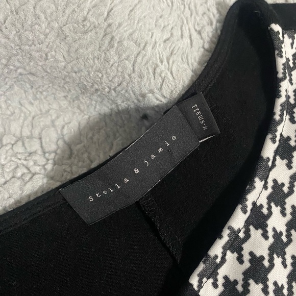 Stella & Jamie houndstooth midi dress SZ XS  black slit - Picture 2 of 2